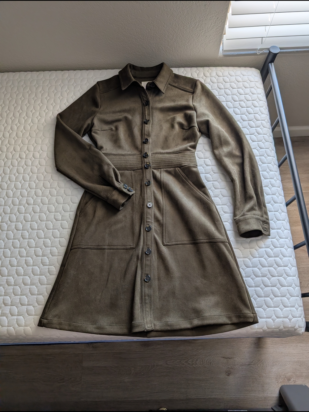 Women's Olive Green Button-Front Shirt Dress